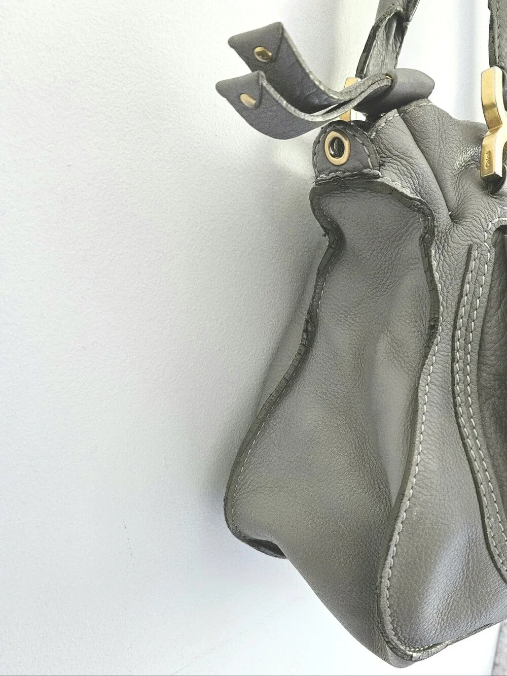 Chloe Marcie Medium Gray Grained Leather Double Carry Satchel